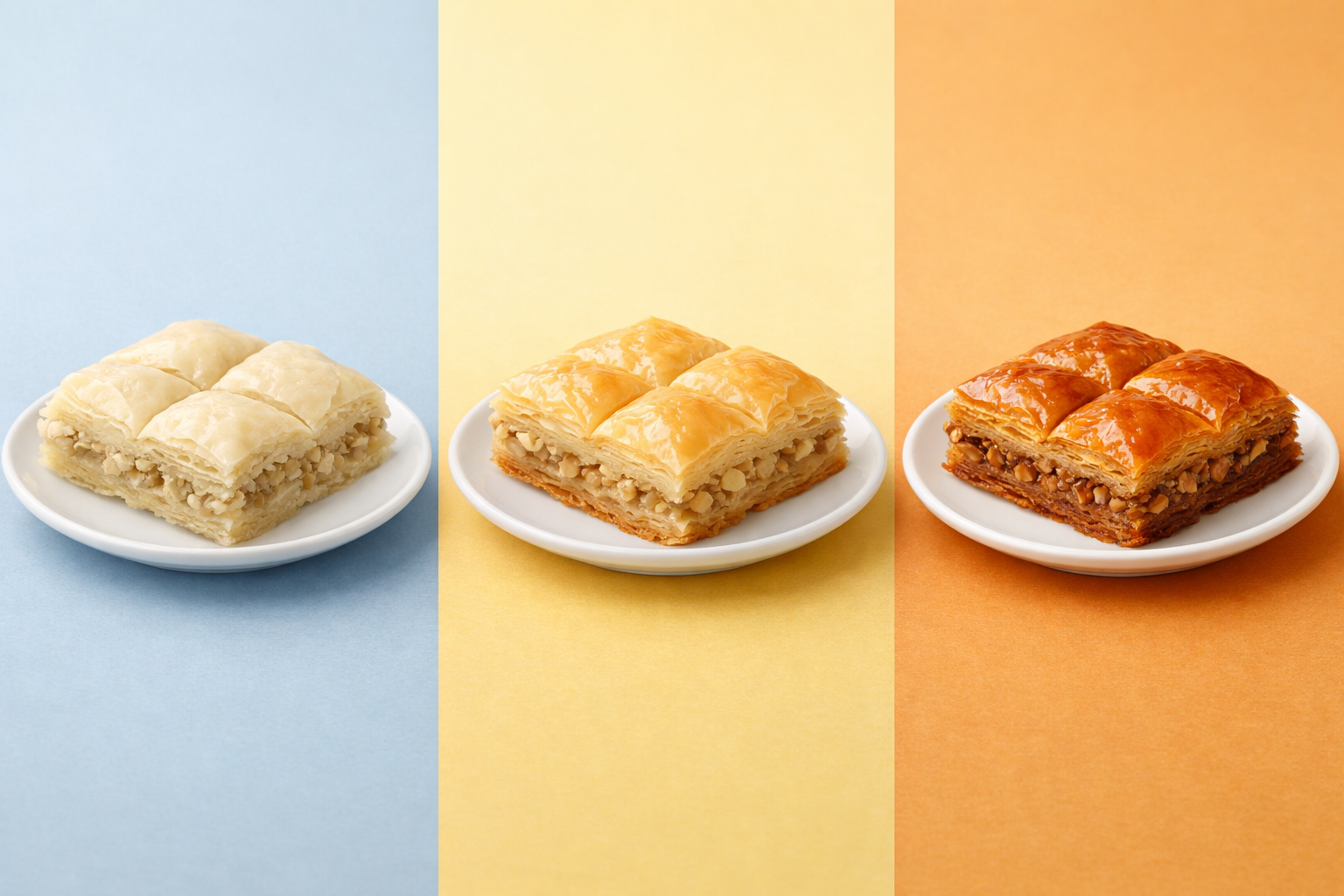 Baklava pişirme aşamaları ve renk geçişleri